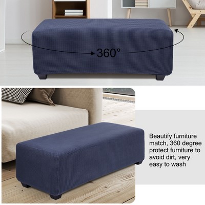 Navy Blue Stretch Microfiber Ottoman Slipcover with Elastic Closure