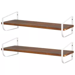 mDesign Metal & Wood Wall Mount Storage Organizer Shelf - 2 Pack, White/Wood