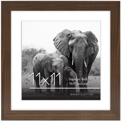 Americanflat 11x11 Picture Frame with Shatter-Resistant Glass - Use as 8x8 Frame with Mat or 11x11 Frame Without Mat - Signature Collection - Walnut
