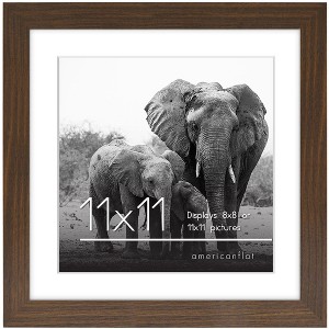 Americanflat 11x11 Picture Frame with Shatter-Resistant Glass - Use as 8x8 Frame with Mat or 11x11 Frame Without Mat - Signature Collection - Walnut - 1 of 4