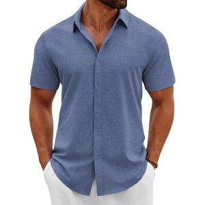 COOFANDY Men's Button Down Shirts Short Sleeve Casual Summer Beach Shirts Vacation Wedding Shirts - 1 of 4