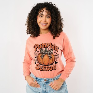 Simply Sage Market Coquette Pumpkin Season Leopard Garment Dyed Long Sleeve - 1 of 4