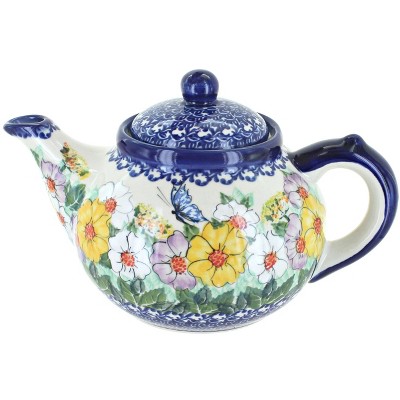 Blue Rose Polish Pottery Pastel Garden Teapot