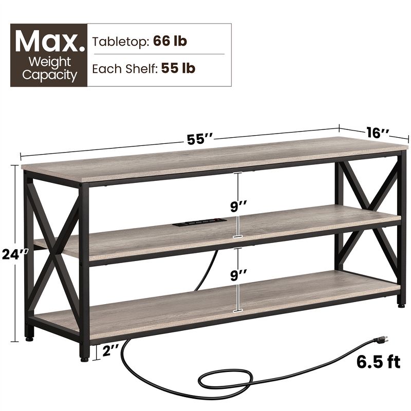 Yaheetech 55 Inch Industrial TV Stand 3-Layer TV Shelf, 3 of 8