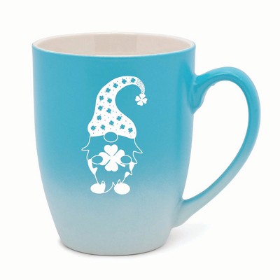 Elanze Designs Gnome With Clover Pattern On Hat Two Toned Ombre Matte 10 ounce New Bone China Coffee Tea Cup Mug, Teal and White