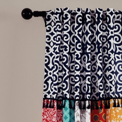 Boho Patch Navy and Orange Polyester Curtain Panels