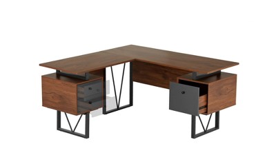 Modern L shape desk with hutch and file storage