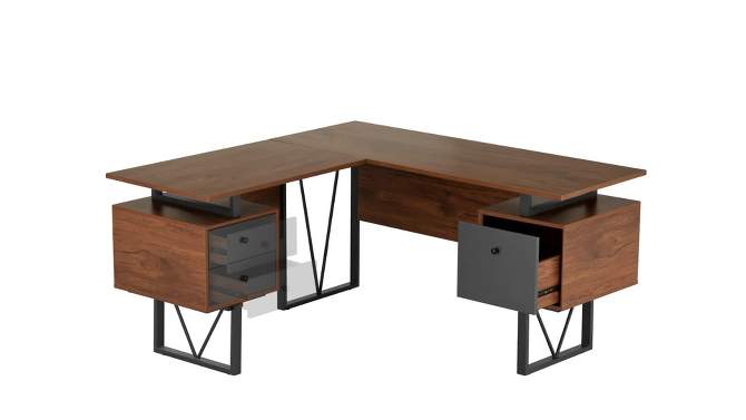 Reversible L Shaped Computer Desk with Drawers and File Cabinet Walnut - Techni Mobili, 2 of 12, play video