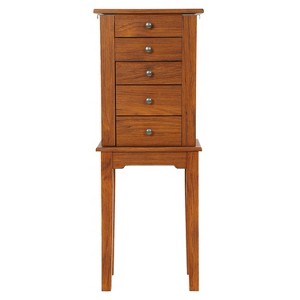BestMassage Wooden Jewelry Cabinet with Flip Mirror 5 Drawers 2 Side Doors 8 Necklace Hooks, Brown - 1 of 4