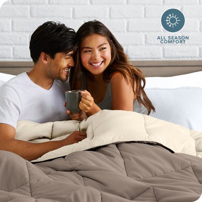 Taupe and Sand Reversible Microfiber Down Alternative Comforter Set