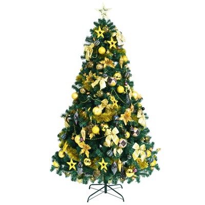 Tangkula Lush Artificial Christmas Tree 7.5ft Pre-Lit Xmas Hinged Tree W/ 250 Replaceable LED Lights