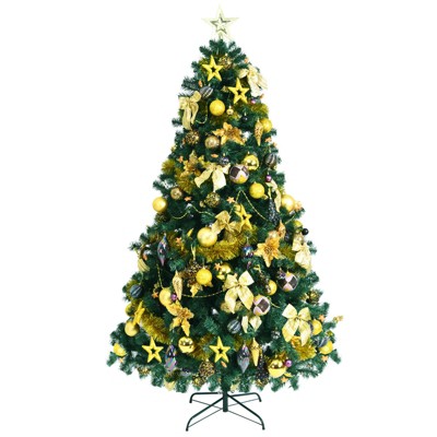 Tangkula Lush Artificial Christmas Tree 7.5ft Pre-lit Xmas Hinged Tree ...