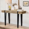 LuxenHome Oak Finish MDF Wood Black Metal Console & Entry Table Brown - 2 of 4