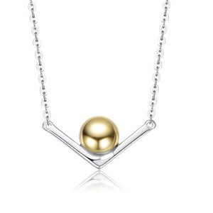 Guili Sterling Silver Two-Tone Chevron Pendant Necklace with 14K Gold Plated Sphere and White Gold Plated Chain - Elegant and Modern Design - 1 of 2