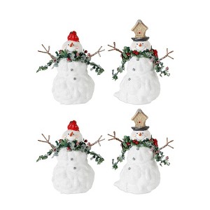 Terra Cotta Melted Snowman Family with Bird and Pine Accents (Set of 4) - 1 of 2