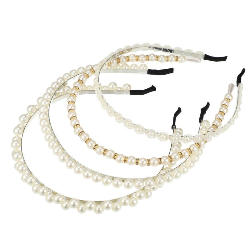 Unique Bargains Women's Simple Design Faux Pearl Headbands White 4 Pcs, 1 of 7