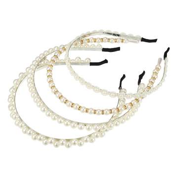 Unique Bargains Women's Simple Design Faux Pearl Headbands White 4 Pcs