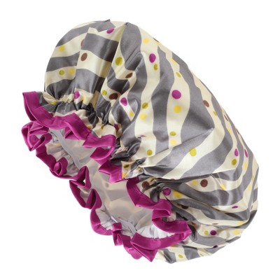 Unique Bargains Women Double Layer Wave Dots Shower Cap Gray 1 Pc