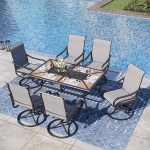Captiva Designs 7pc Patio Dining Wood-look Rectangle Table & Textilene Swivel Chairs - 1 of 4