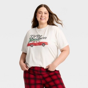 Women's "Tis the Season" Short Sleeve Holiday Matching Family Pajama Shirt - Wondershop™ Cream - 1 of 4