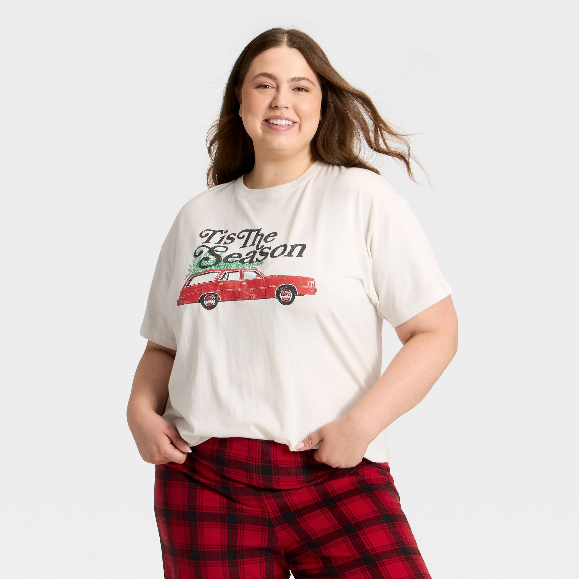 Women's "Tis the Season" Short Sleeve Holiday Matching Family Pajama Shirt - Wondershop™ Cream