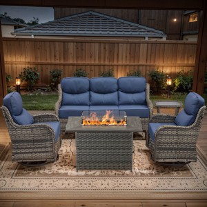 Belord Patio Furniture Set with 6-INCH Extra Thick Cushion, 5 Pieces Outdoor Patio Furniture Set with Swivel Chairs, Sofa Couch, and Firepit Table - 1 of 4