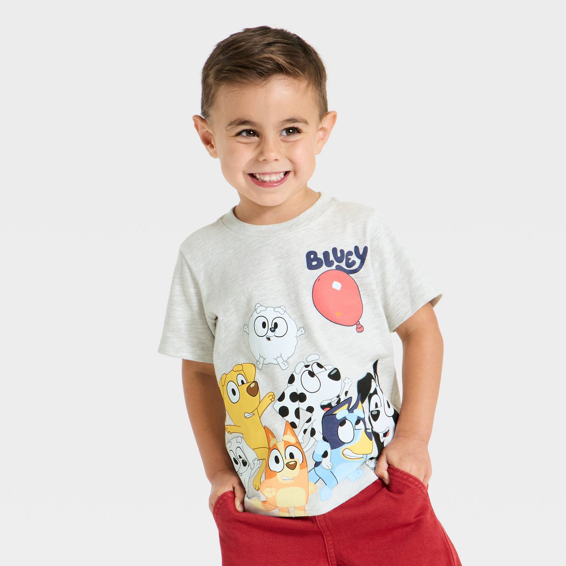 Toddler Boys' Bluey & Friends Balloon Short Sleeve T-Shirt - Heather Gray