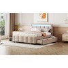 Okak Queen Elegant Platform Bed Frame with Upholstered and LED Frame No Box Spring Needed Linen Fabric Bed with Twin XL Trundle & 2 Drawers, Beige - 3 of 4