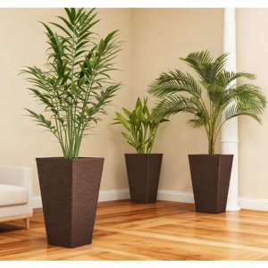 ORRD Set of 3 Tall Planters with Drainage Holes, 24" Outdoor Indoor Flower Pots Rattan Style, Brown Large Planters for Patio Living Room - 1 of 4
