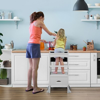 Compact Foldable Wooden Step Stool with Detachable Chalkboard