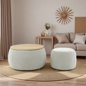 TiramisuBest 24 Inch Chenille Storage Ottoman 2 Piece Set 2 in 1 Round Ottoman Storage Bench Drum Stool Hidden Storage Bench Living Room - 1 of 4