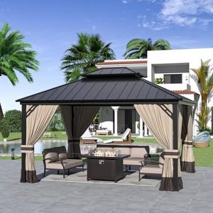 ALAULM Wall Mount Gazebo Outdoor Pergola, Hardtop Lean to Gazebo Canopy Awnings with Sloped Roof and Sturdy Steel Frame, for Patio, Deck, Backyard - 1 of 4