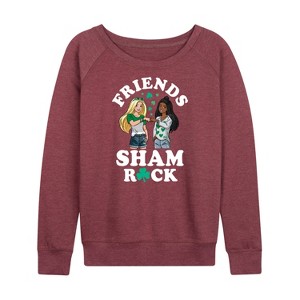 Women's - Barbie - Friends Sham Rock Lightweight French Terry Wide Neck Long Sleeve Shirt - 1 of 4