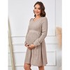Women's Maternity V Neck Dress Long Sleeve Rib Knit Midi Dress Photoshoot Baby Shower Sweater Fall Dresses - 4 of 4