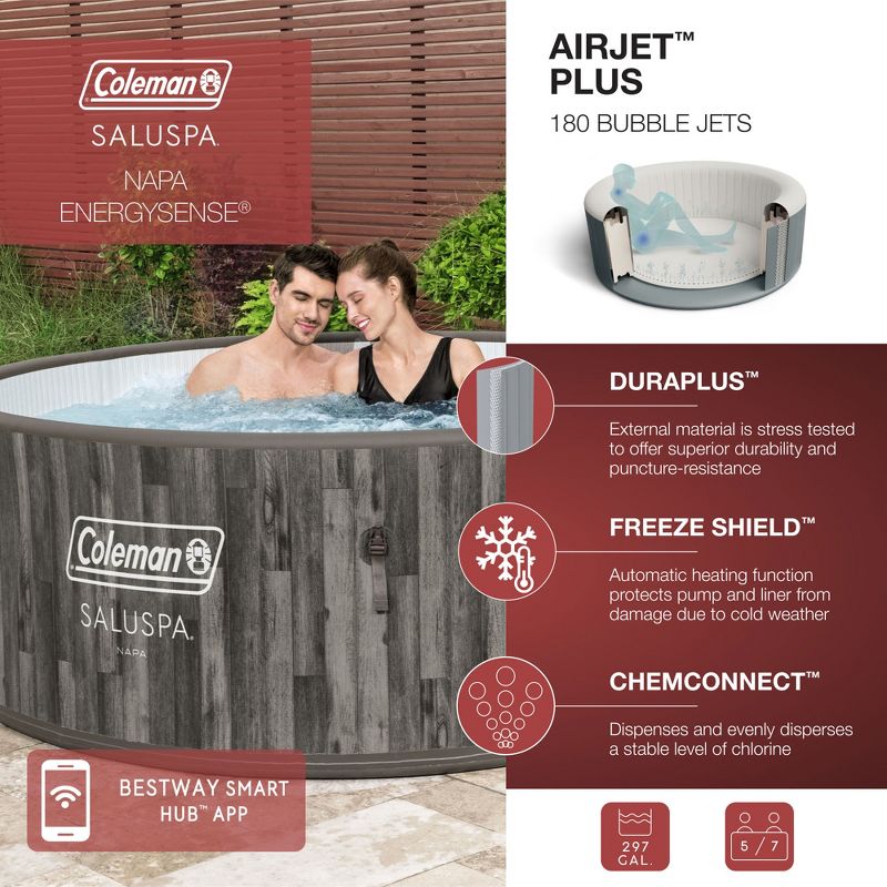 Coleman Sicily SaluSpa Inflatable Round Outdoor Hot Tub Spa with 180 Soothing AirJets, Filter Cartridge, and Insulated Cover, 3 of 9