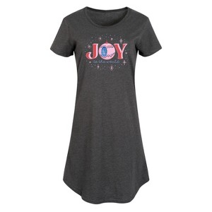 Women's - Instant Message - Christmas Joy To The World Sparkle Graphic T-shirt Dress - 1 of 4