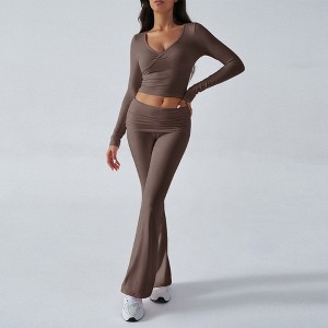 Women's 2-Piece Set Casual V-Neck Long Sleeve Crop Top And Long Pants Outfit - 1 of 4