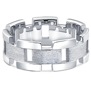 Pompeii3 14k White Gold Solid Brushed Mens Heavy Weight Wedding Band - 1 of 4