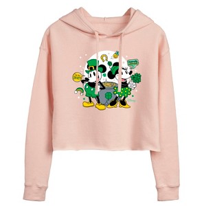 Women's - Disney - Mickey And Minnie Pot Of Gold Cropped Graphic Hoodie - 1 of 3