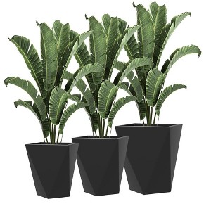 Resenkos Plant Pots, Flower Pots, Garden Planters,Indoor Outdoor Planters Set of 3 MgO Tall Planters Stackable Flower Pots with Drainage Holes, Black - 1 of 4