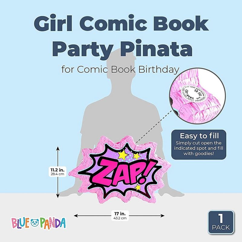 ZAP! Girl Hero Pinata for Pink Hero Birthday, Comic Book Themed Party Supplies and Decorations, 17 x 11.2 inches, 4 of 9