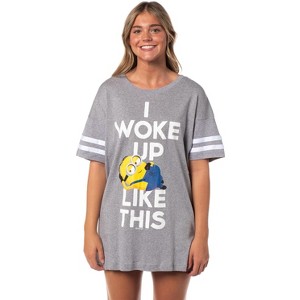 Despicable Me Minions Women's I Woke Up Like This Nightgown Pajama Shirt Dress For Adults Grey - 1 of 4