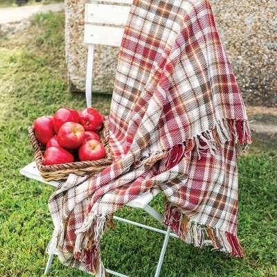 Samuel Autumn Plaid Cotton Throw Blanket with Fringe Tassels