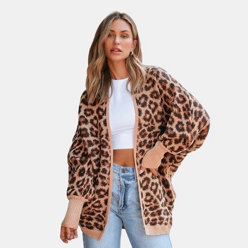 Women s Cozy Leopard Print Open Front Cardigan Cupshe Target