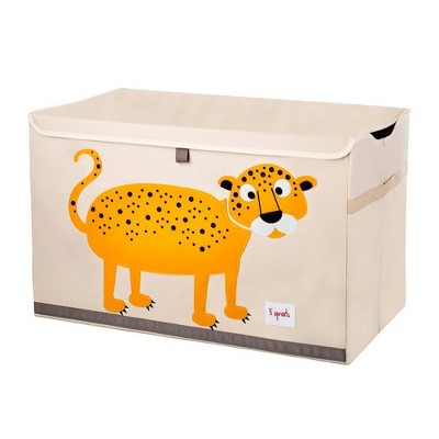 3 Sprouts Collapsible Multipurpose Toy Chest Lidded Storage Organizer Bin for Kids and Toddler Playroom or Bedroom, Orange Leopard