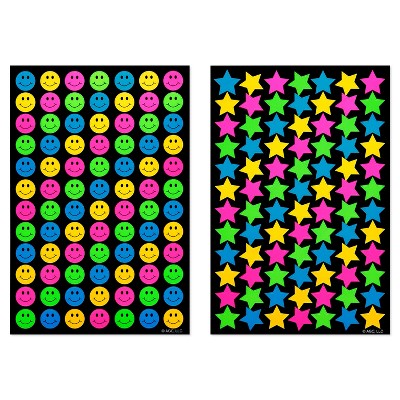 672ct Neon Smiley Face And Star Stickers : Target