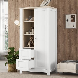 LOVMOR Modern Wooden Wardrobe Armoire, Freestanding Wardrobe Closet Clothes Storage Organizer Cabinet for Bedroom - 1 of 4