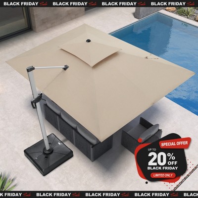 PURPLE LEAF Patio Outdoor Cantilever Umbrella with Heavy Duty Base Large Rectangle Umbrella Windproof Offset Umbrella for Garden Deck Pool