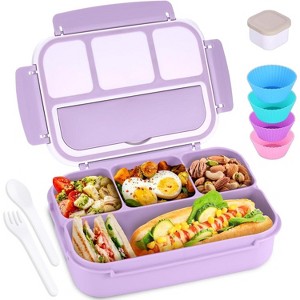 Bento Box Adult Lunch Box, Containers for Adults Men Women with 4 Compartments, Lunchable Food Container with Utensils - 1 of 4