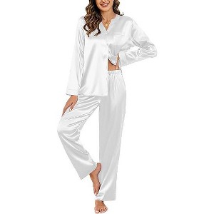 Ekouaer Silk Pajamas For Women 2 Piece Set Satin Pjs Long Sleeve Button Up Sleepwear Comfy Lounge sets - 1 of 4